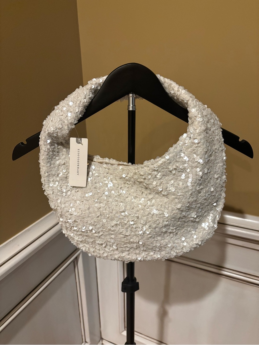 Anthropologie White Sequin Shoulder Hobo